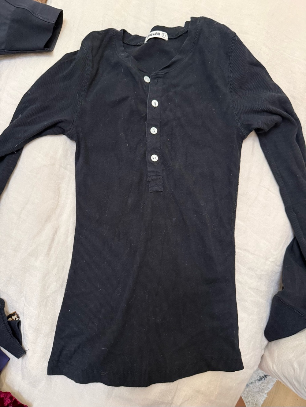Buck Mason women’s Slim Fit Black Henley Long-Sleeve Shirt